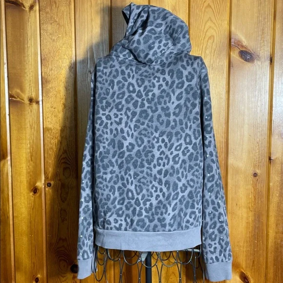 Victoria's Secret PINK Gray Hoodie size small bling cheetah print sweatshirt - Picture 6 of 6